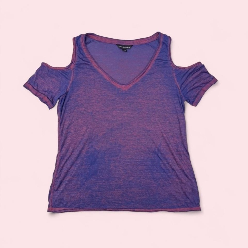 Rock Republic Purple Burnout Cold Shoulder Tee Soft Grunge Womens L - Picture 2 of 6